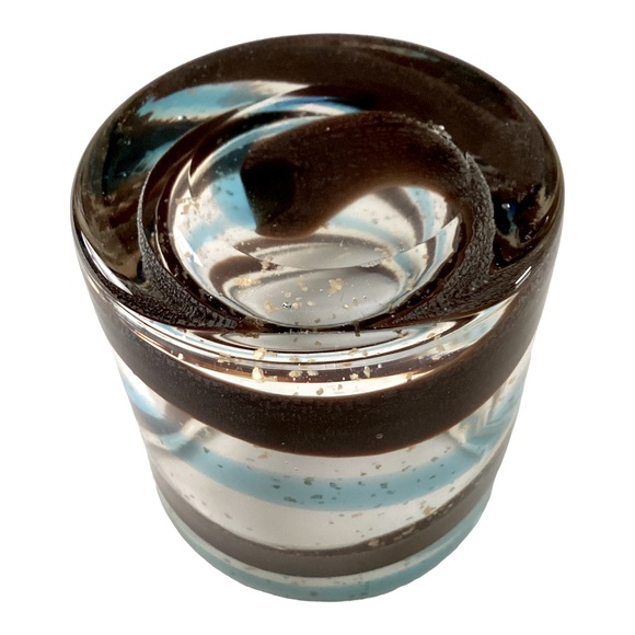 Hand Blown Glass Candle Holders Turquoise And Brown Glass Swirl Pattern Mexico - Picture 14 of 16